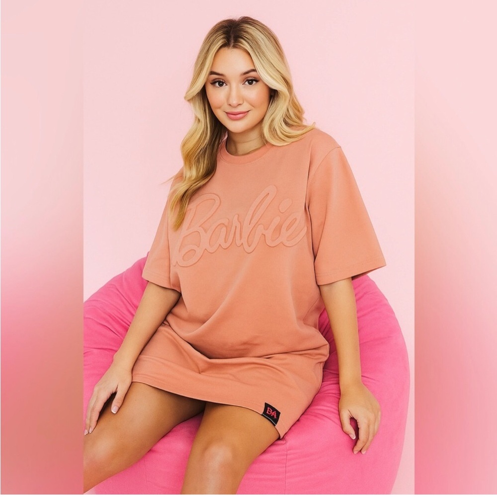 BARBIE X Ugly Dukling Short Sleeve Dress in Pink/Blush/Peach colour